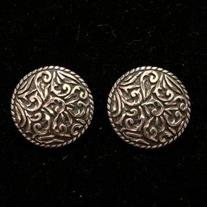 Carolyn Pollack Sterling Silver Diamond-Cut Button Clip Earrings